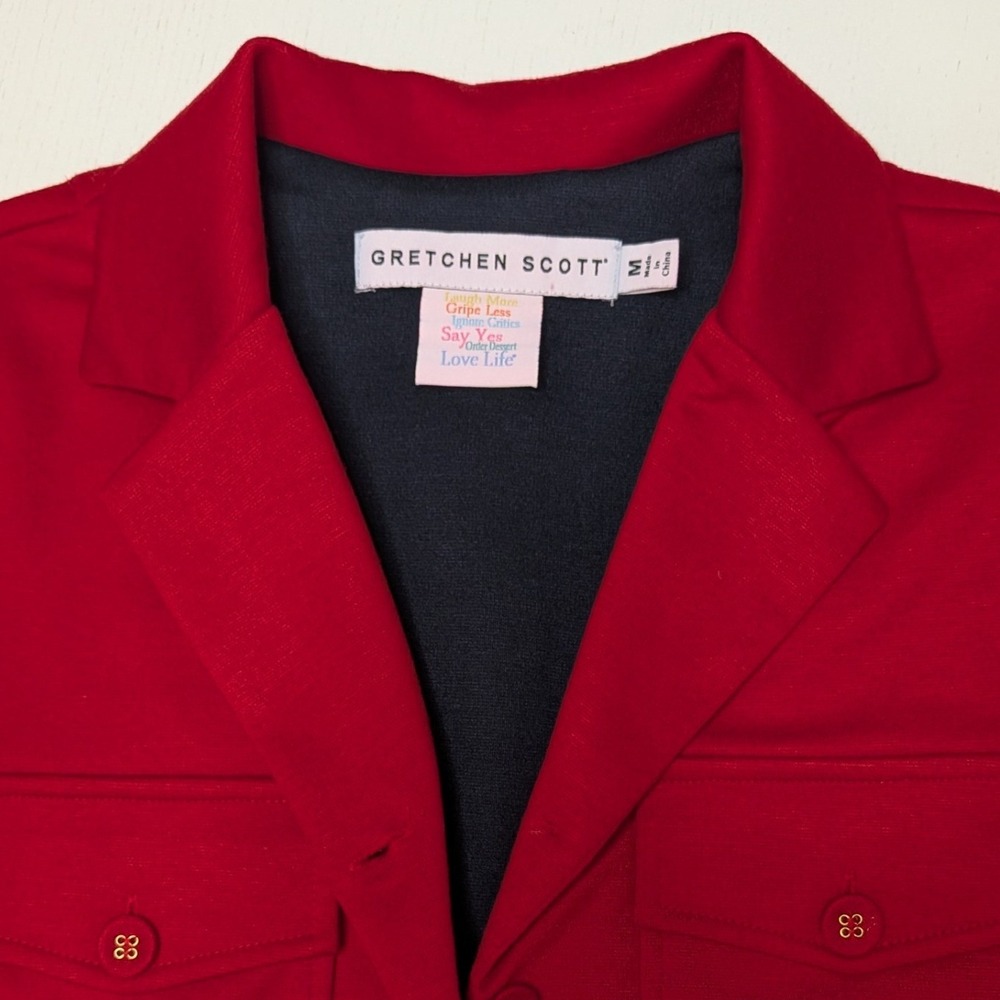 Gretchen Scott Shirt Dress Womens M Red Knit A-Line Gold Buttons Midi - Picture 3 of 6